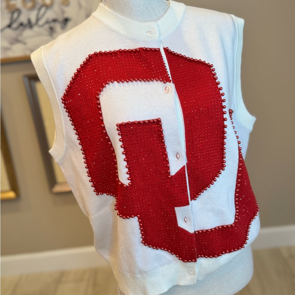 New! QUEEN OF SPARKLES Licensed Oklahoma Sooners Oversized Sweater Vest Stunning - Picture 5 of 11